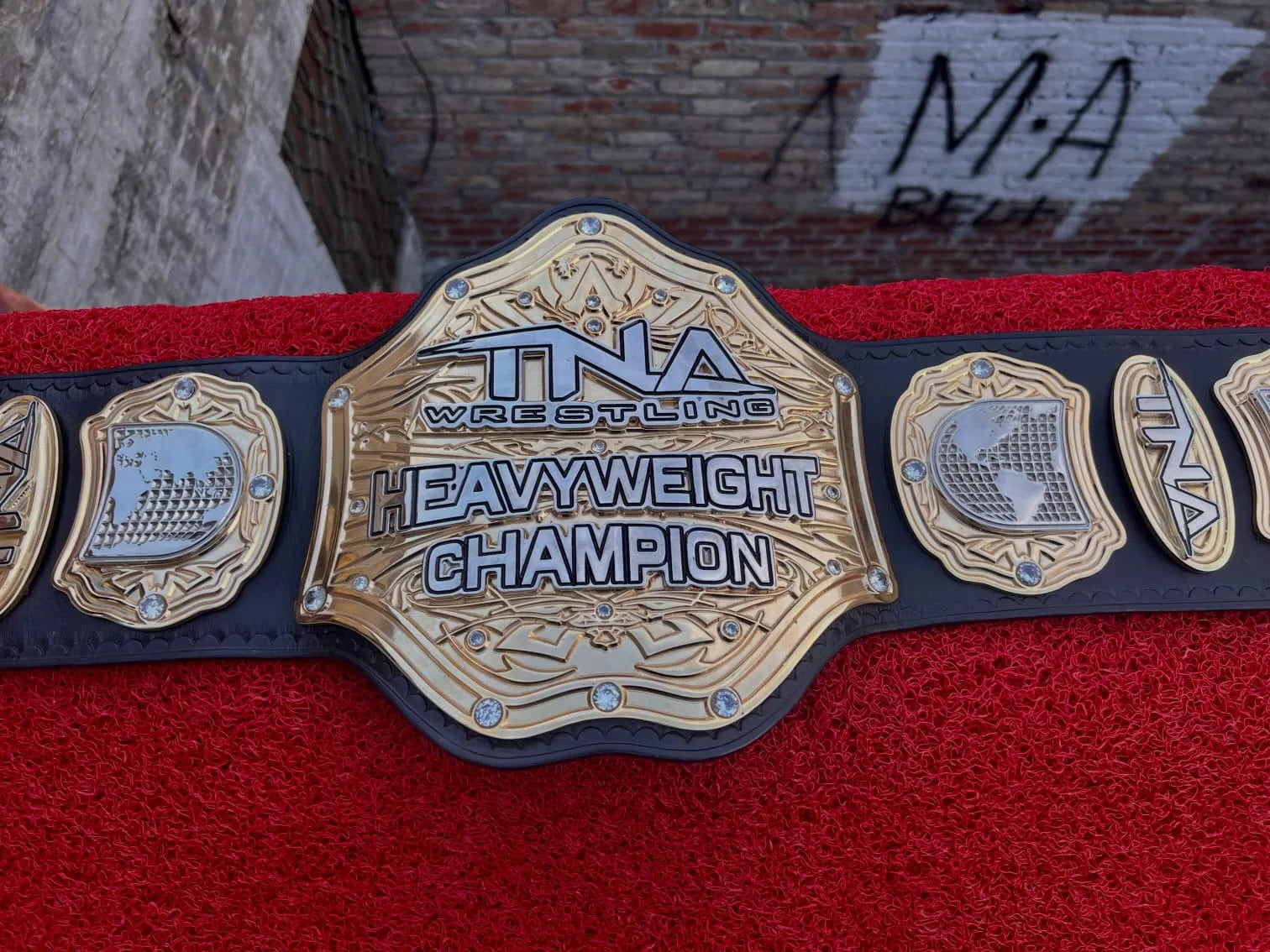 TNA Wrestling Heavyweight Championship Belt Replica  4MM Zinc CNC 2 Layer Plates  Premium Leather Strap  Gold Finish