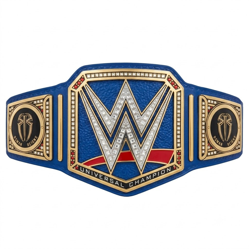Roman Reigns Blue Universal Championship Belt  Premium WWE Replica Title with Custom Side Plates