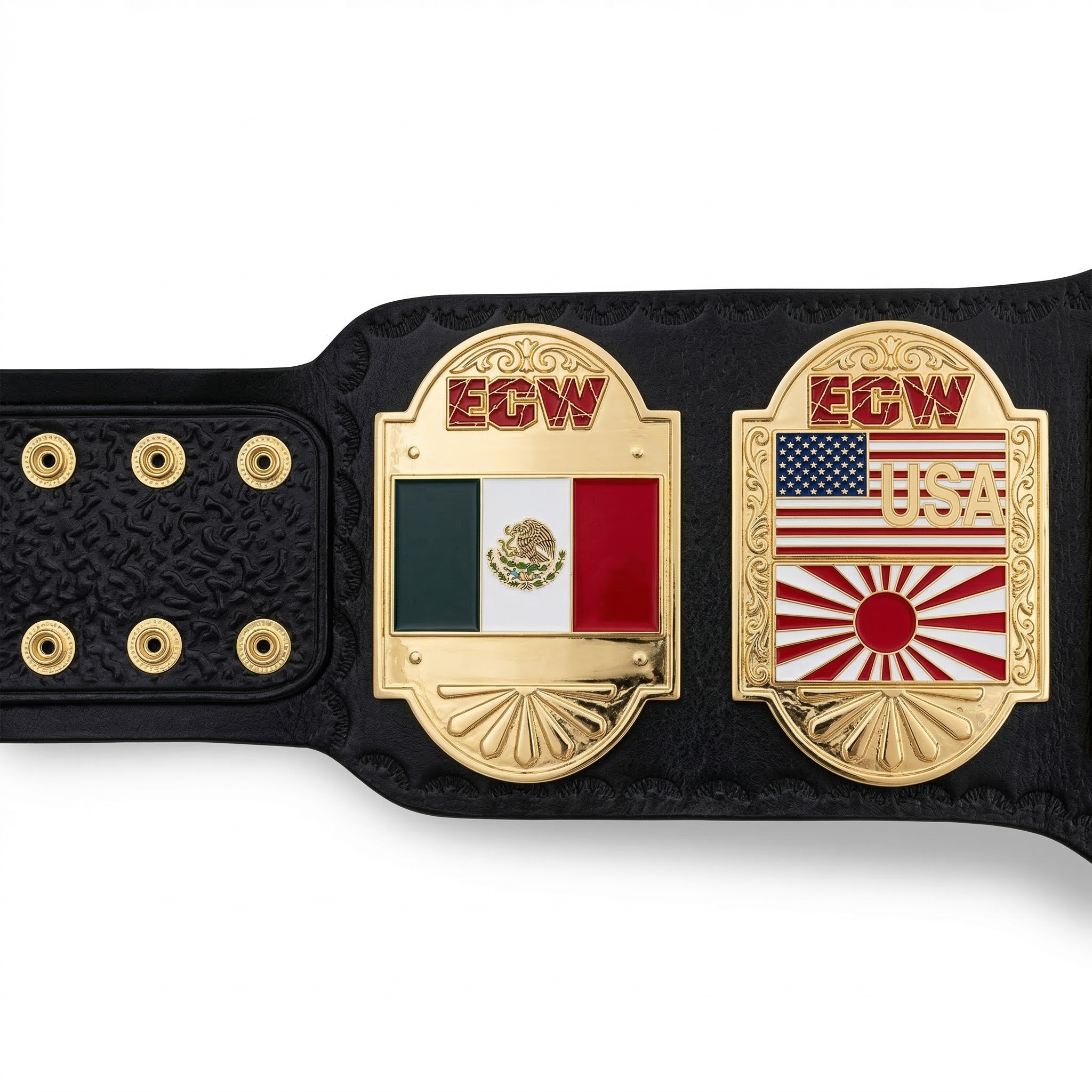 ECW "International" World Heavyweight Championship Replica Belt - Custom Dual-Flag Side Plates (USA/Japan & UK/Canada)
