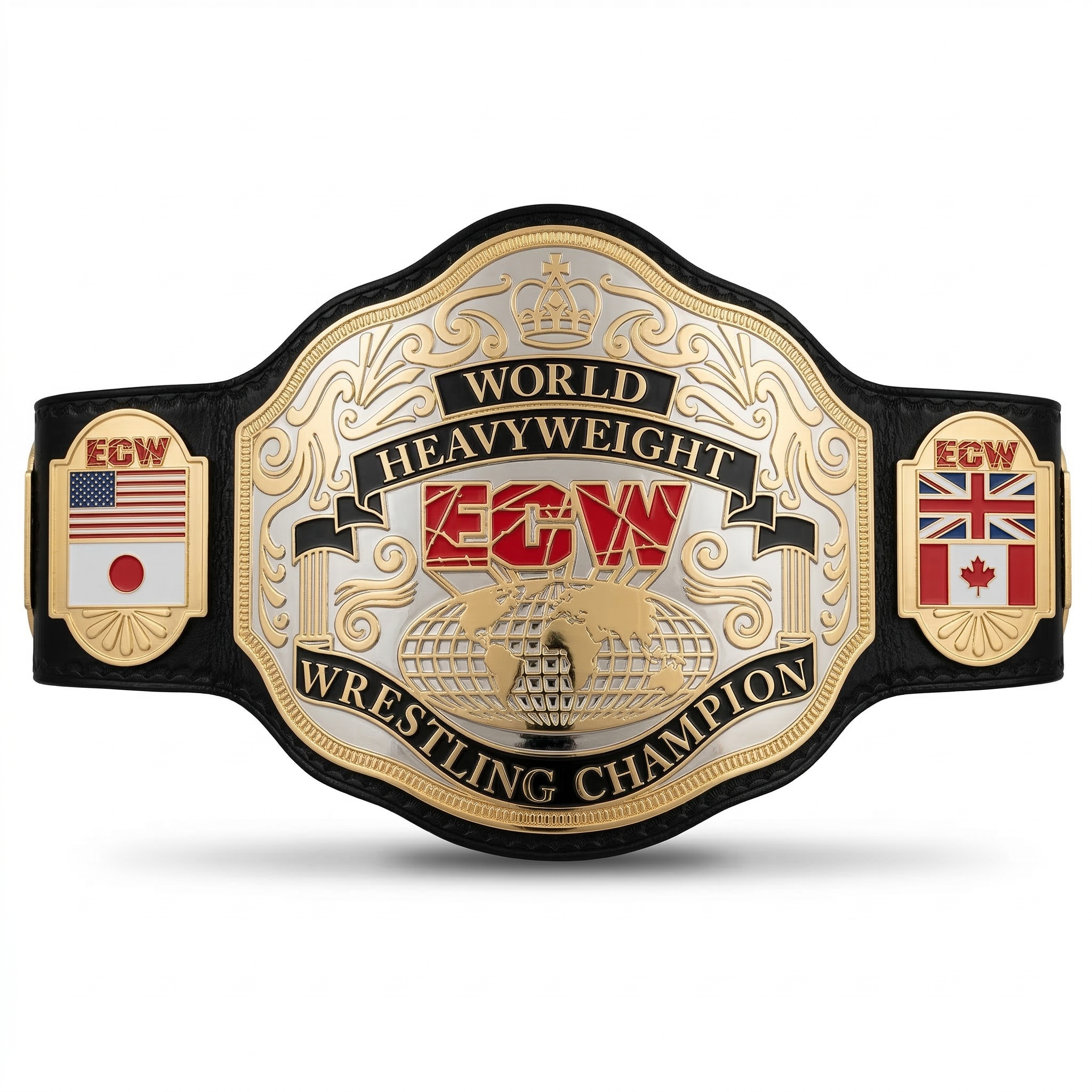 ECW "International" World Heavyweight Championship Replica Belt - Custom Dual-Flag Side Plates (USA/Japan & UK/Canada)