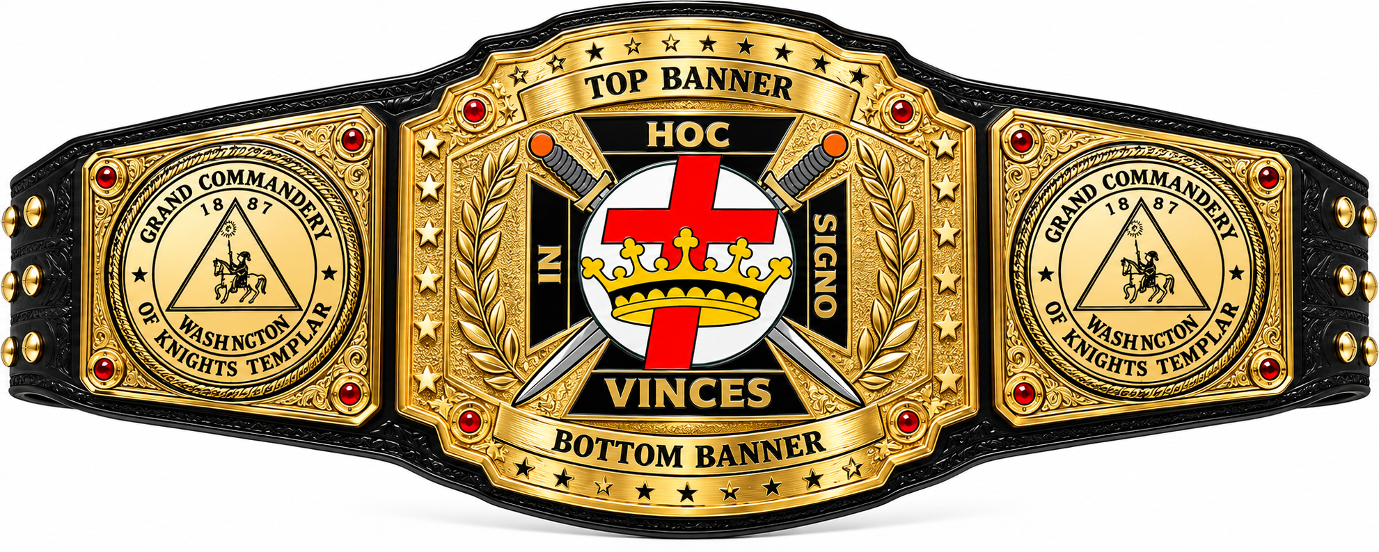 Custom HOC Grand Commandery Knights Templar Championship Belt – Gold & Black Edition