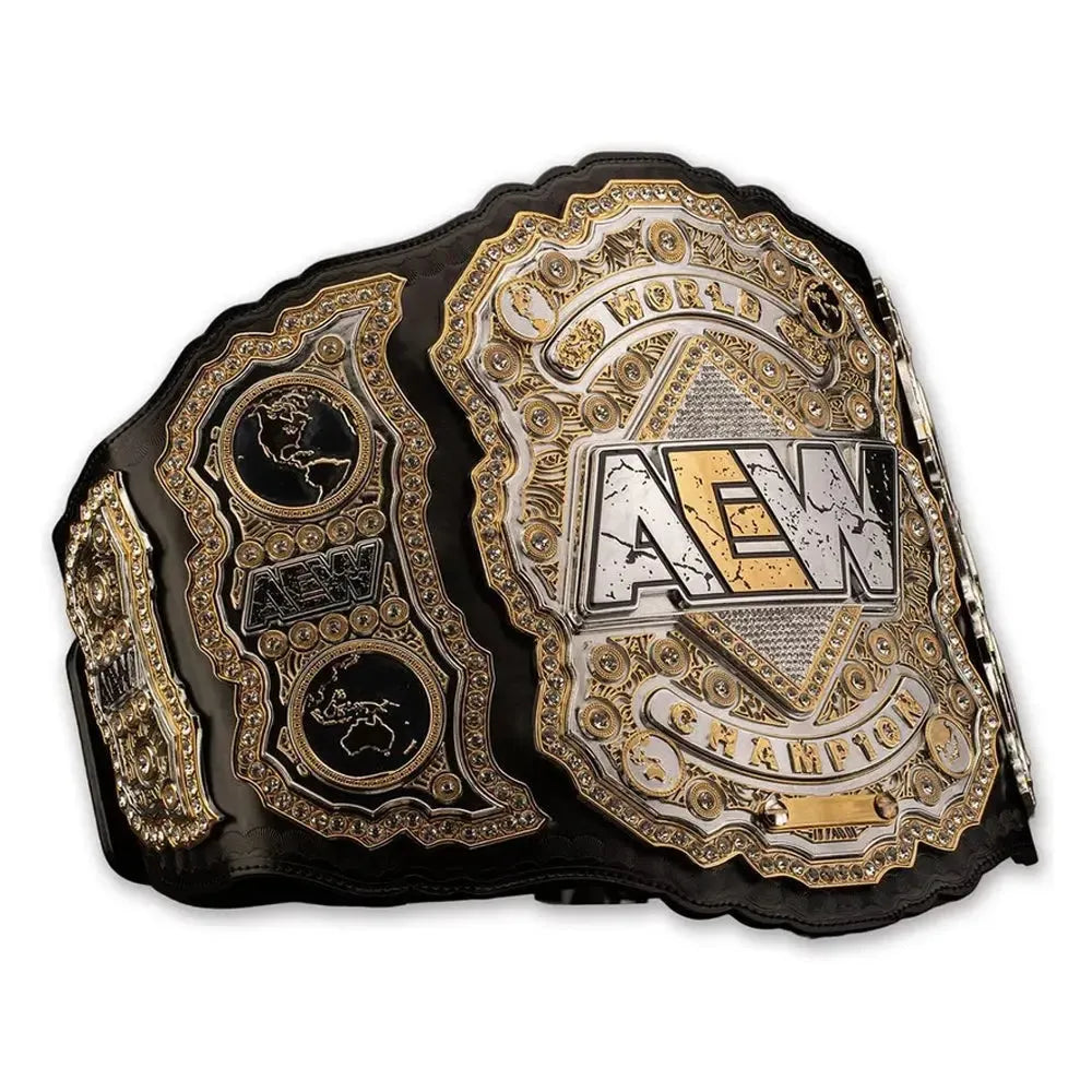 AEW World Championship belt replica with detailed gold and black design from Championship Belts Online