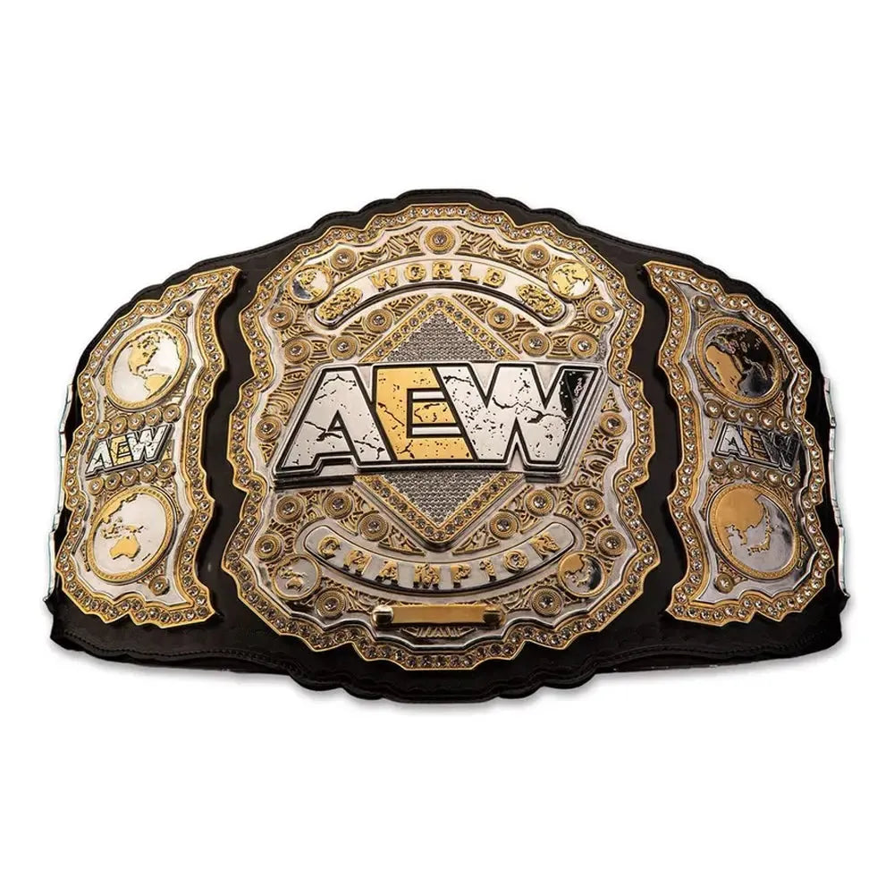 AEW World Championship belt replica with detailed gold and silver design from Championship Belts Online