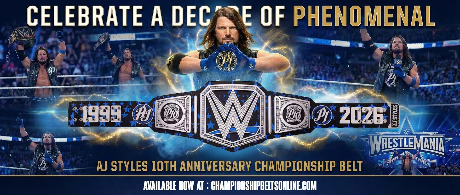 Official AJ Styles 10th Anniversary Signature Series belt available at championship belts online.
