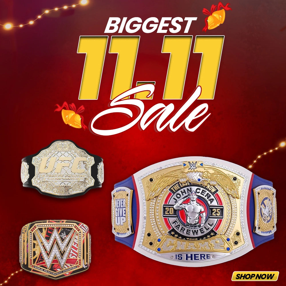 11.11 Sale mobile banner for Championship Belts Online featuring custom and replica wrestling belts