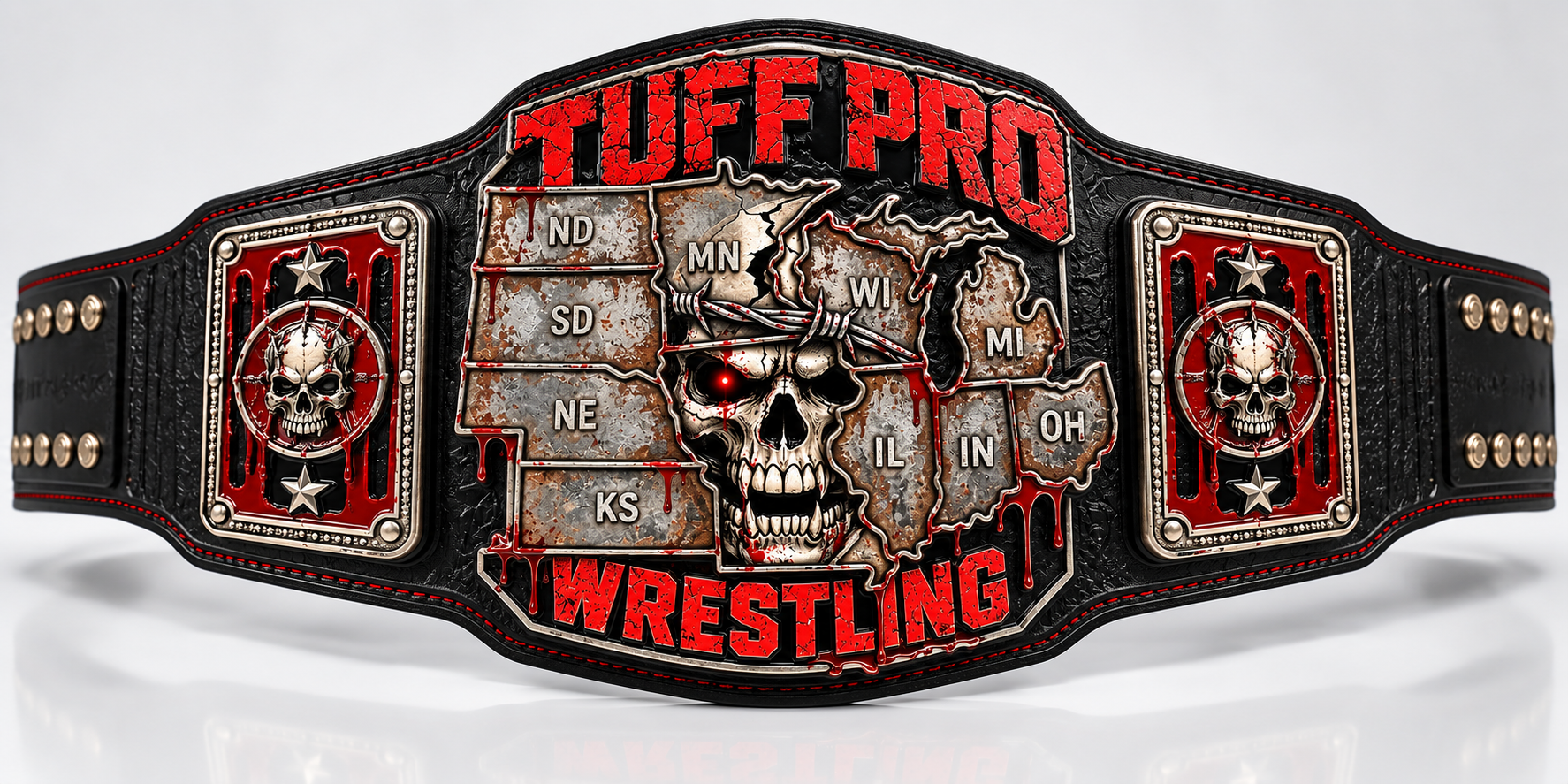 Midwest Skull Wrestling Championship Belt – Custom Red & Black Wrestling Title Belt