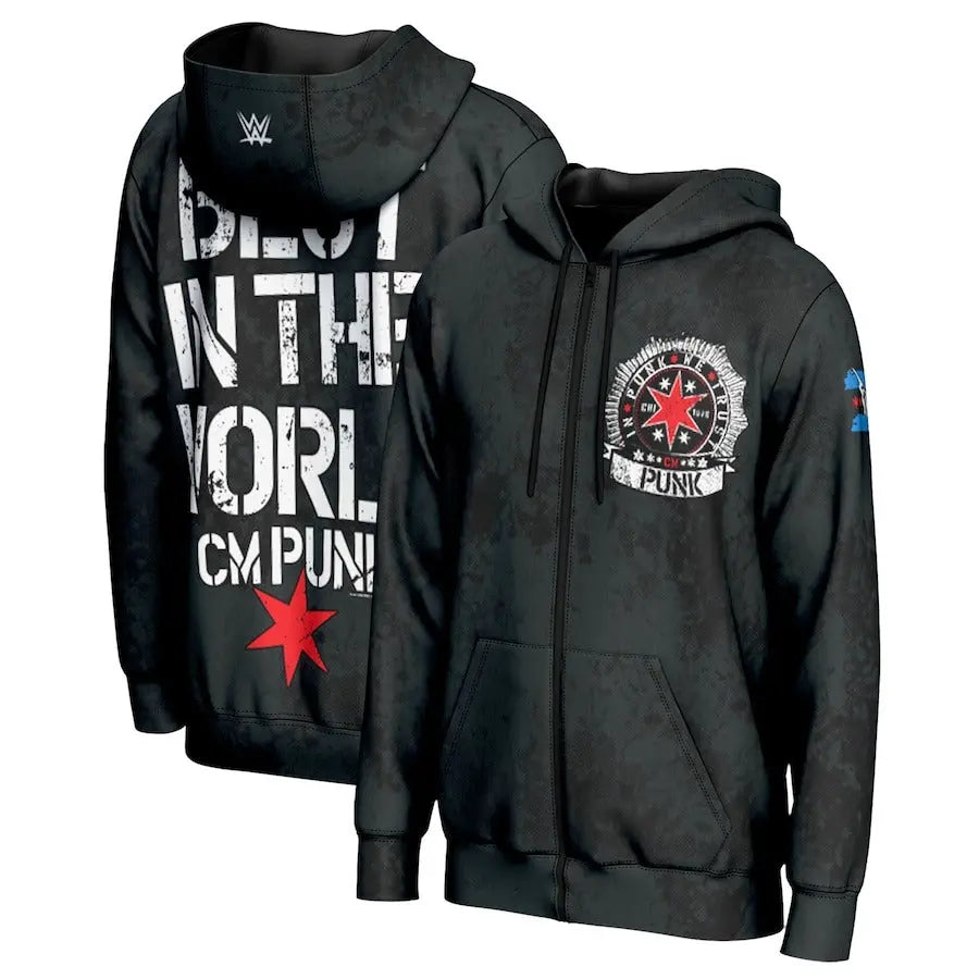 Men's Prosphere Black CM Punk In-Ring Hoodie Championship Belts Online