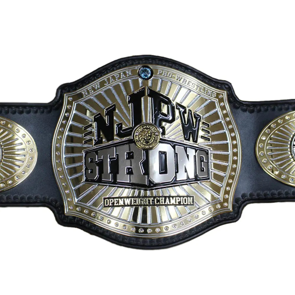NJPW Strong Openweight replica belt by Championship Belts Online with detailed gold and black design