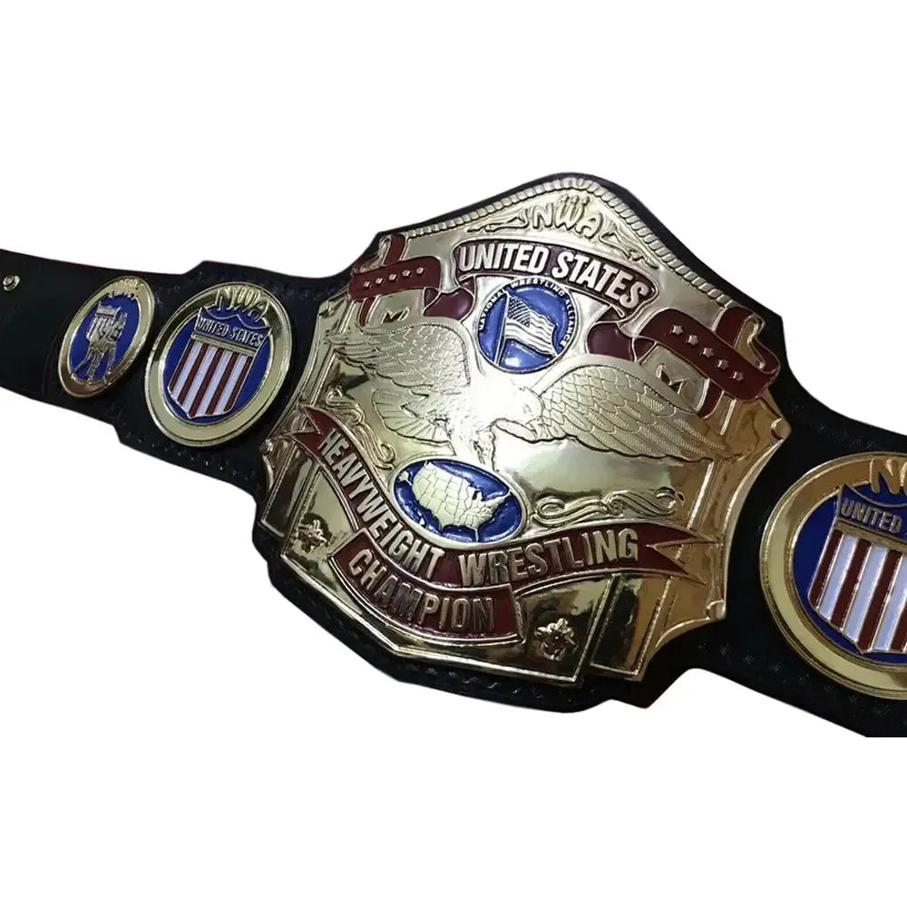 NWA United States wrestling championship belt with gold plates and detailed eagle design from Championship Belts Online