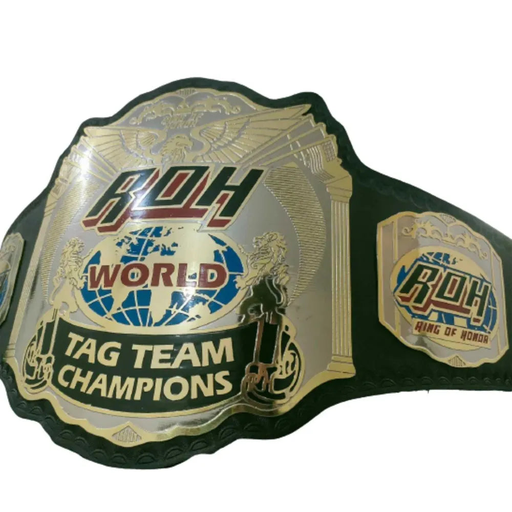 ROH tag team championship belt replica with gold and black detailing from Championship Belts Online