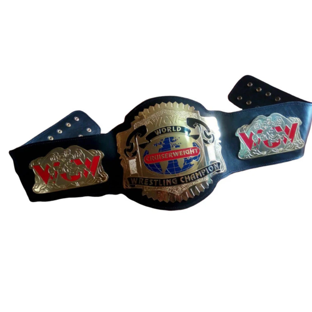 WCW Cruiserweight Championship belt with gold and black design from Championship Belts Online