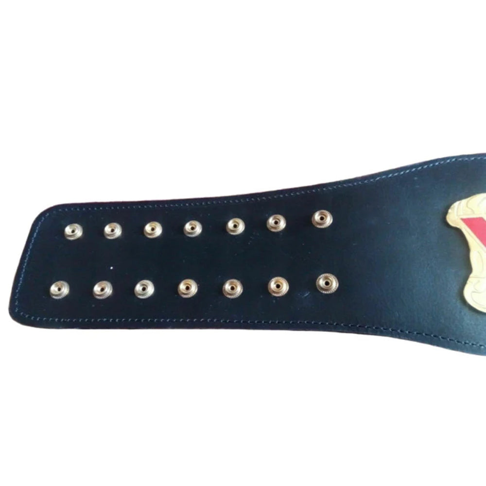 Black leather strap with gold snaps of WCW Cruiserweight Championship belt by Championship Belts Online