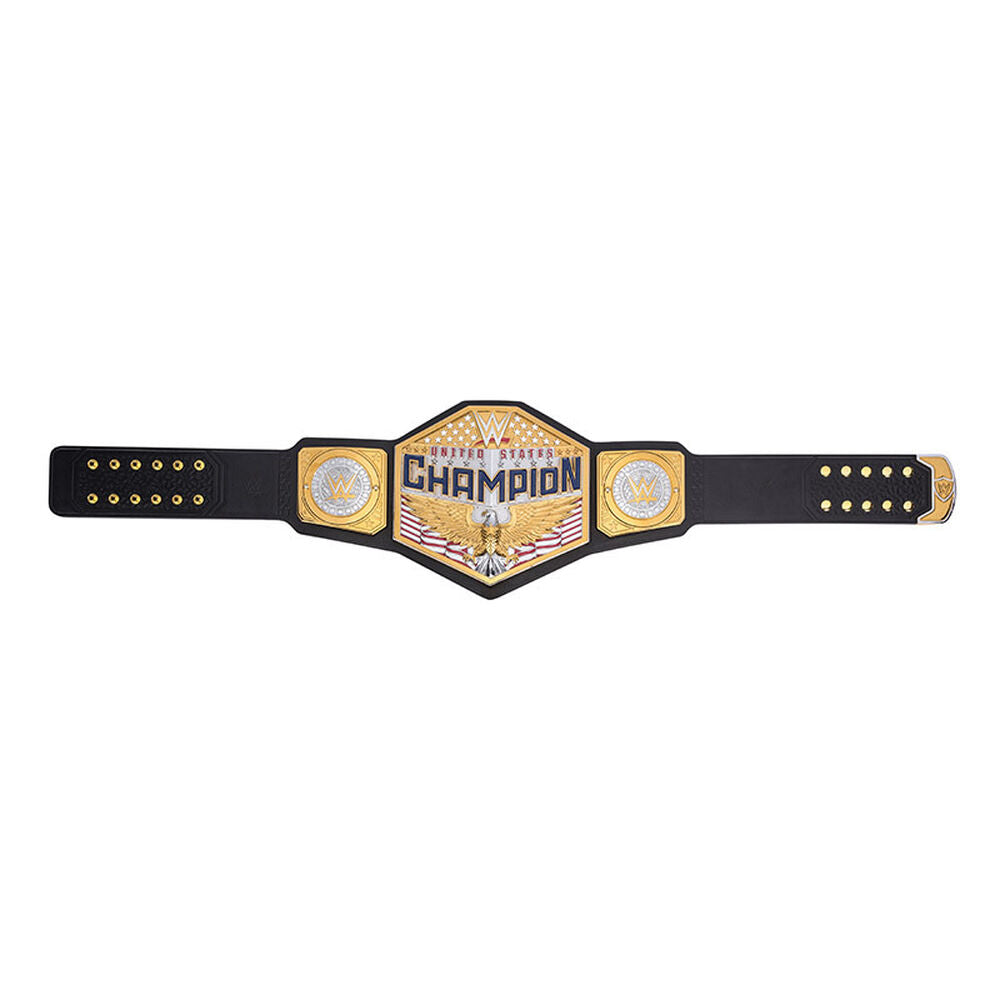 WWE United States Championship belt with gold plates and black leather strap from Championship Belts Online
